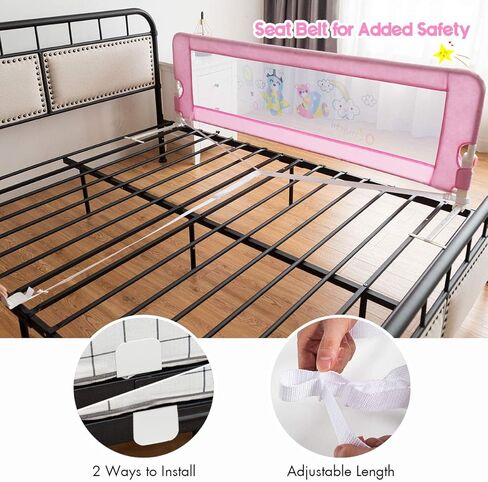 قضبان سرير للأطفال الصغار من BABY JOY، طول إضافي 69 بوصة مع أشرطة أمان، واقي سرير آمن متأرجح للأسفل لسرير قابل للتحويل، حاجز سرير أطفال قابل للطي للأطفال، مرتبة مزدوجة كاملة الحجم بحجم كوين وكينج (وردي) in Kuwait