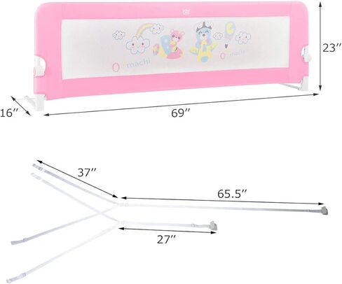قضبان سرير للأطفال الصغار من BABY JOY، طول إضافي 69 بوصة مع أشرطة أمان، واقي سرير آمن متأرجح للأسفل لسرير قابل للتحويل، حاجز سرير أطفال قابل للطي للأطفال، مرتبة مزدوجة كاملة الحجم بحجم كوين وكينج (وردي) in Kuwait