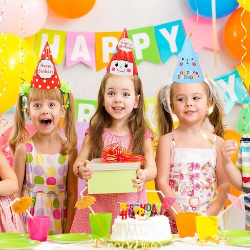 ADJOY 12 Pack Birthday Party Cone Hats, Birthday Paper Hats for Kids and Adults, Bulk Set in 12 Colors in Kuwait