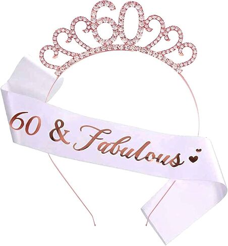 60th Birthday Crown and Birthday Sash 60th Birthday Decorations for Women Tiara Headbands 60th Birthday Gift in Kuwait