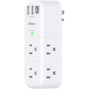 Surge Protector USB Outlet Extender, 6 AC Multi Plug Outlet and 3 USB Ports (1 USB C), 3-Sided Swivel Power Strip Outlet Splitter for Home, Dorm Room Essentials (2 Pack)
