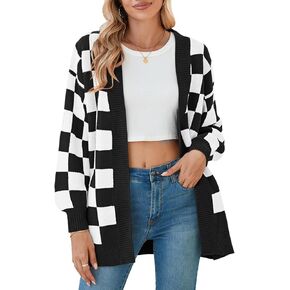 Pink Queen 2023 Fall Long Cardigans for Women Batwing Sleeve Open Front Ribbed Knit Oversized Cardigan Sweaters with Pockets