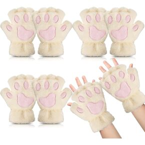 Cat Paw Gloves 3 Pairs Kawaii Gloves Cat Paws Cosplay Faux Fur Plush Cat Gloves Lion Paws Fingerless Gloves for Girls Women