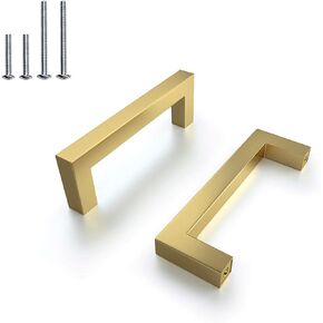1 Pack|T Bar Square Cabinet Pulls Stainless Steel Cabinet Handles Brushed Gold Drawer Pulls Kitchen Cabinet Knobs,Dresser Pull Furniture Hardware