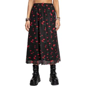 Avanova Women Mesh High Waist A Line Midi Skirt Swing Flared Long Skirts