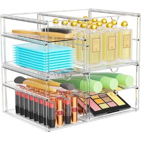 Makeup Organizer with 20 Drawers, 4 Set Clear Organizer Drawers Storage, Acrylic Craft Organization and Storage for Desktop Office Supplies Make Up Pen Hair Accessories