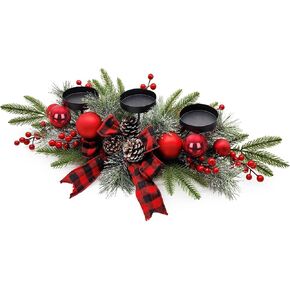 Christmas Table Centerpieces Decorations, 27.5 Inch Designed with Golden Bowknot Baubles Ornaments, Artificial Golden Berries and Pine Cones for Dining Room Table (Gold Ball)