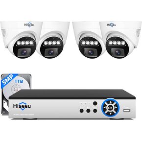 [350°Pan+90°Tilt Person/Vehicle Detection] Hiseeu PT Wired Security Camera System 8ch 5MP H.265+ DVR 4PCS Cameras 1TB HDD Home CCTV Camera System Outdoor&Indoor,Remote Access,Night Vision,24/7 Record