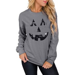 Halloween Pumpkin Face Sweatshirts Women Fall Pumpkin Long Sleeve Shirts Blouse Pumpkin Graphic Printed Crewneck Pullover Top