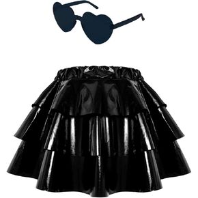 Girls Ruffle Sparkle Skirt 3-Layer Ruffle Skirt for Girls Dance Skirt with Sunglasses
