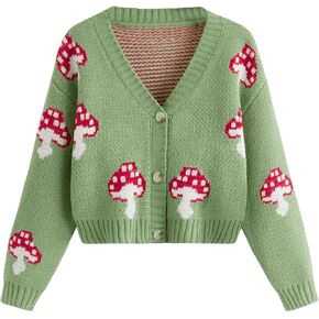 Verdusa Girl's Long Sleeve Drop Shoulder Knit Button Up Cardigan Sweater