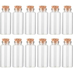 40ML DIY Decoration Glass Jars,12PCS Mini Glass Bottle with Wood Cork Stoppers for Halloween Decorations,Wedding Party Favors