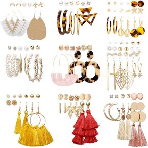 Earrings Set for Women, Funtopia Fashion Tassel Earrings Acrylic Hoop Stud Drop Dangle Earrings for Birthday Party, Assorted Styles and Colors