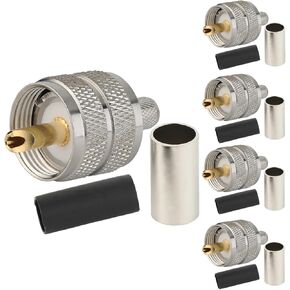 RFIOTASY Pack of 5 UHF PL-259 PL259 Male-Plug Crimp Coax Connector Adapter RF Connector for RG58/U LMR195 Coax Cable Compatiable with Ham Radio (UHF Male Crimp RG58)