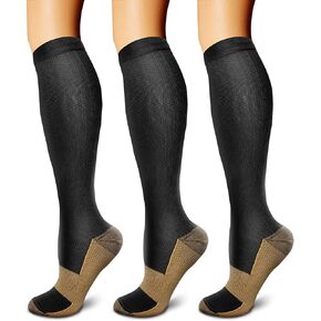 FEYHAY Copper Compression Socks (3 Pairs) 15-20 mmHg Circulation is Best Athletic & Daily for Men & Women, Running, Climbing