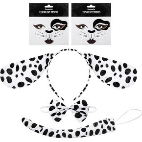 Janinka Leopard Costume Set Leopard Cat Ears Headband Bow Tie Tail 2 Sheets Leopard Temporary Face Stickers for Cosplay (Leopard Style)