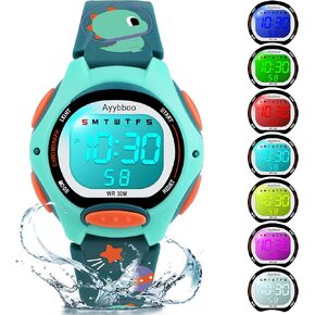 Kids Digital Watches for Girls Boys, 7 Color Lights Waterproof Watches for Kids with Alarm Stopwatch, Cute Cat Watch, Kids Present for Girls Boys Ages 5-13