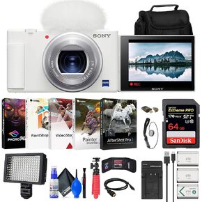 Sony ZV-1 Digital Camera (Black) (DCZV1/B) + 64GB Memory Card + Case + 2 x NP-BX1 Battery + Card Reader + LED Light + Corel Photo Software + HDMI Cable + Charger + Flex Tripod + More (Renewed)