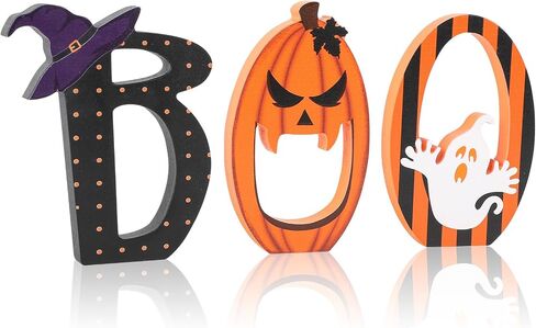علامة BOO لتزيين طاولة الهالوين في الأماكن المغلقة، علامات JOY لتزيين طاولة عيد الميلاد، مجموعة من 3 قطع من الخشب الرجعية لعيد الميلاد المنزلي، مجموعة من 3 قطع in Kuwait