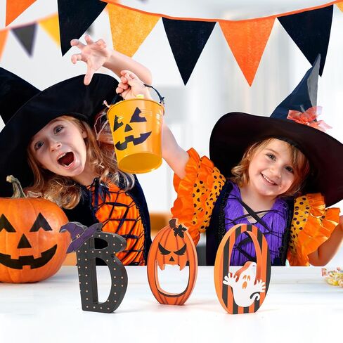 علامة BOO لتزيين طاولة الهالوين في الأماكن المغلقة، علامات JOY لتزيين طاولة عيد الميلاد، مجموعة من 3 قطع من الخشب الرجعية لعيد الميلاد المنزلي، مجموعة من 3 قطع in Kuwait