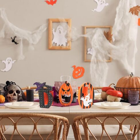 علامة BOO لتزيين طاولة الهالوين في الأماكن المغلقة، علامات JOY لتزيين طاولة عيد الميلاد، مجموعة من 3 قطع من الخشب الرجعية لعيد الميلاد المنزلي، مجموعة من 3 قطع in Kuwait