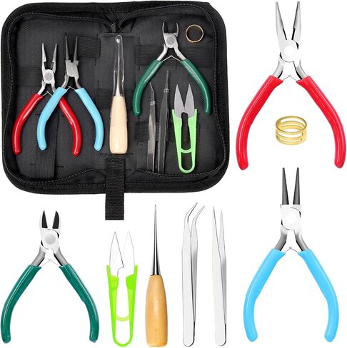7Pcs Jewelry Pliers Set Includes Long Nose Pliers, Diagonal Wire Cutter, Round Nose Bent Nose Pliers, End Cutting Pliers, Bead Crimping Pliers with Storage Bag for Jewelry Making in Saudi Arabia