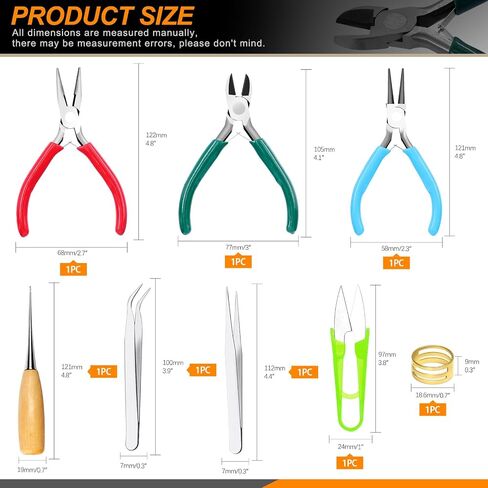 7Pcs Jewelry Pliers Set Includes Long Nose Pliers, Diagonal Wire Cutter, Round Nose Bent Nose Pliers, End Cutting Pliers, Bead Crimping Pliers with Storage Bag for Jewelry Making in Saudi Arabia