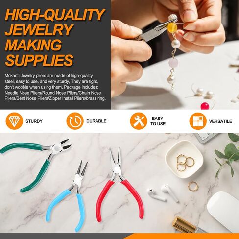 7Pcs Jewelry Pliers Set Includes Long Nose Pliers, Diagonal Wire Cutter, Round Nose Bent Nose Pliers, End Cutting Pliers, Bead Crimping Pliers with Storage Bag for Jewelry Making in Saudi Arabia