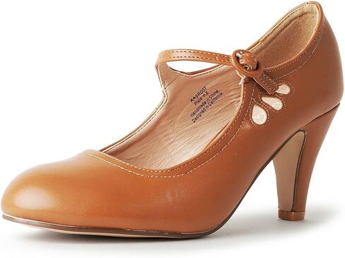 J. Adams Pixie Mary Jane Shoes Women Oxford Pumps - Cute Low Kitten High Heels - Retro Vintage Shoes for Women 1950s Mary Janes Round Toe Shoe with Ankle Strap - Women Dress Shoes in Kuwait