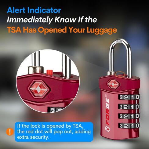 قفل أمتعة ذو جودة عالية مكون من 4 أرقام معتمد من إدارة أمن المواصلات الأمريكية (TSA)، 2 أقفال حمراء مع مؤشر تنبيه مفتوح، جسم معدني لحقيبة البجع، حقيبة السفر، خزانة الصالة الرياضية. in Kuwait
