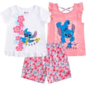 Disney Girls 3-Piece Shirts and Short Set: Wide Variety Includes Minnie, Frozen, and Princess