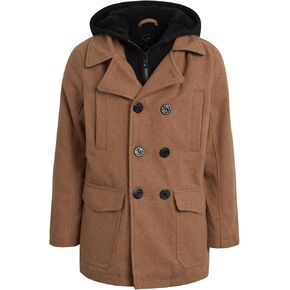 URBAN REPUBLIC Boys Wool Blend Hooded Peacoat with Faux-Fur Lining and Pockets