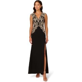 Adrianna Papell Women's Beaded Crepe Long Dress