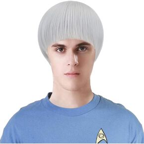 Short Black Luffy Cosplay Wig-80s Outfit For Men Synthetic Bowl Cut Mushroom Hair Anime Wigs Old Man Movie Party Halloween Vector Costume Wig (Black)