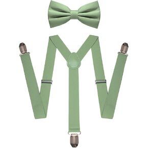 JEMYGINS Mens Suspender and Bow Tie Set with 3 Strong Clips Adjustable Braces