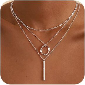 Layered Gold Necklaces for Women, 14k Gold Plated Stackable Stack Choker Necklaces for Women Trendy Layering Circle Pendant Chain Necklace Set Jewelry for Women