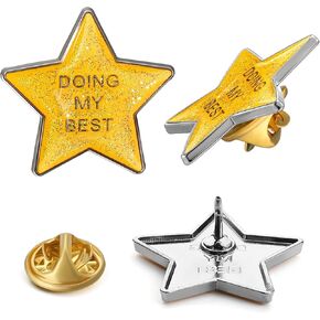 Unittype 48 Pcs Star Lapel Pin Glittery Yellow Star Buttons Pins Encouraging Enamel Pin Funny Pin for Employees Student Council Kids