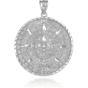 .925 Sterling Silver Round Aztec Mayan Calendar Charm Pendant - Choice of Pendant Size