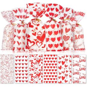 CUDICY Valentine Treat Bags 5x11 Valentines Gift Bags 120PCS Cellophane Bags for Cookie Candy Goodie Party Favor Valentines Day Kids Birthday Wedding Favors Supplies