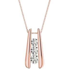 1-3 Carat Bar Set 3 Stone Diamond Pendant Necklace Ultra Premium Collection (H-I Color SI1-SI2 Clarity) + 18" 14K Gold Chain