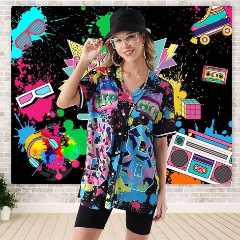 ملابس WILDPARTY 80s 90s للنساء، زي هيب هوب للجنسين، قميص جيرسيه بيسبول، سروال يوجا، ملحقات مغني الراب in Saudi Arabia