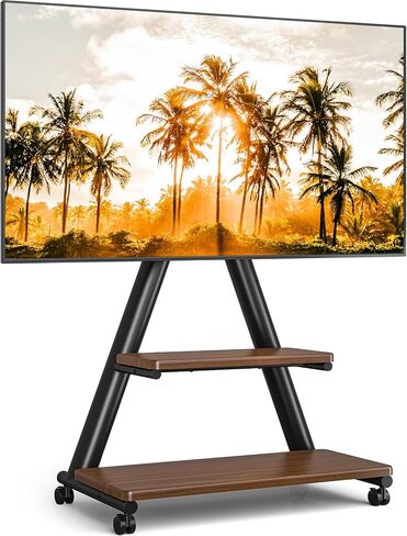 TVON Rolling TV Stand for 43-80" TVs up to 150lbs, Portable TV Stand on Wheels with Enhanced Triangular Design, Height Adjustable Mobile TV Stand with Swivel/Tilt/Dual Shelves for Indoor/Outdoor Use in Saudi Arabia