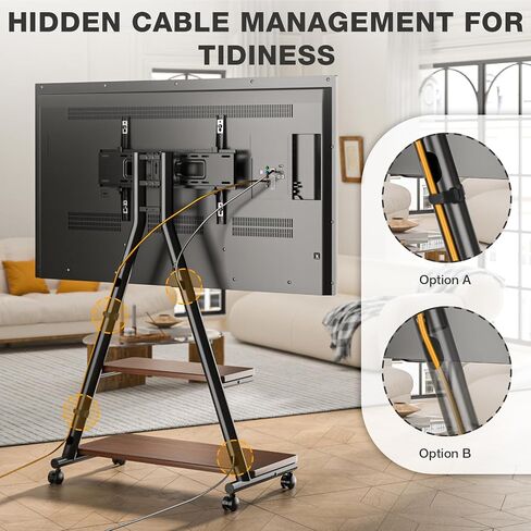 TVON Rolling TV Stand for 43-80" TVs up to 150lbs, Portable TV Stand on Wheels with Enhanced Triangular Design, Height Adjustable Mobile TV Stand with Swivel/Tilt/Dual Shelves for Indoor/Outdoor Use in Saudi Arabia