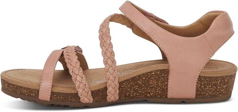 صنادل نسائية من Aetrex Jillian بحزام ربع مضفر - صنادل جلدية قابلة للتعديل لدعم قوس القدم للنساء - صنادل نسائية خفيفة الوزن من الإسفنج الذكي مفتوحة الأصابع in Kuwait