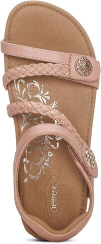 صنادل نسائية من Aetrex Jillian بحزام ربع مضفر - صنادل جلدية قابلة للتعديل لدعم قوس القدم للنساء - صنادل نسائية خفيفة الوزن من الإسفنج الذكي مفتوحة الأصابع in Kuwait