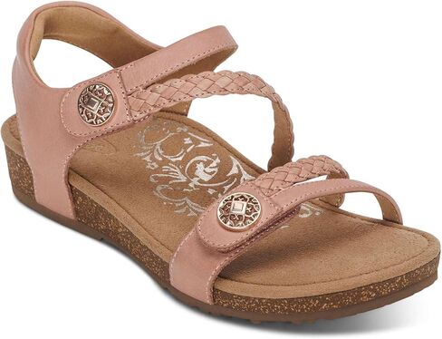 صنادل نسائية من Aetrex Jillian بحزام ربع مضفر - صنادل جلدية قابلة للتعديل لدعم قوس القدم للنساء - صنادل نسائية خفيفة الوزن من الإسفنج الذكي مفتوحة الأصابع in Kuwait