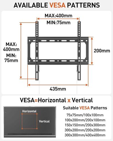 ELIVED UL Listed Tilting TV Wall Mount Bracket, Universal TV Mount Low Profile for 26-55 Inch Flat Screen TVs, Easy to Install with Tilting Knob, Fits 12"/16" Studs, Max VESA 400x400mm, 99 lbs. in Kuwait