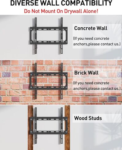 ELIVED UL Listed Tilting TV Wall Mount Bracket, Universal TV Mount Low Profile for 26-55 Inch Flat Screen TVs, Easy to Install with Tilting Knob, Fits 12"/16" Studs, Max VESA 400x400mm, 99 lbs. in Kuwait