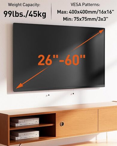 ELIVED UL Listed Tilting TV Wall Mount Bracket, Universal TV Mount Low Profile for 26-55 Inch Flat Screen TVs, Easy to Install with Tilting Knob, Fits 12"/16" Studs, Max VESA 400x400mm, 99 lbs. in Kuwait