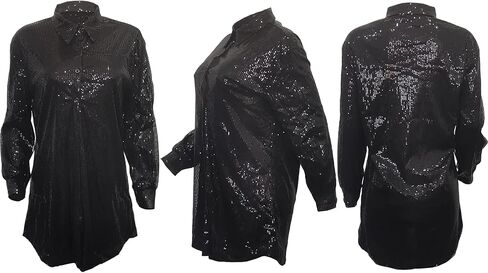 Midi Sequin Dress for Women Sparkle Button Down Sexy Shirt Dresses Long Sleeve Party Club Dress in Kuwait